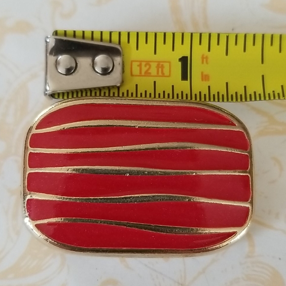 Vintage Red Enamel Gold Tone Brooch Pendant Pin - Picture 10 of 14